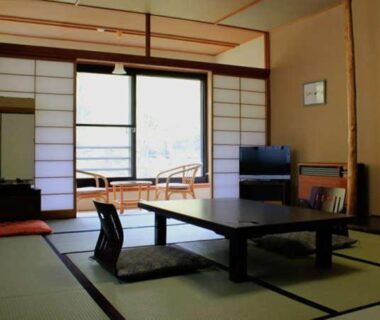 Tatami room with low table at Takaragawa Onsen Ousenkaku in Gunma, Kantō