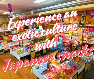 Colorful packaged snacks and souvenirs on shelves in Takasago Onsen gift shop, Hokkaidō