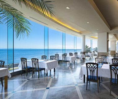 Elegant dining room with sea view at The Gran Resort Elegante Awajishima in Hyōgo, Kansai