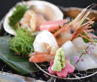 Assorted sashimi with shrimp and wasabi, Tokachigawa Moor Onsen Seijyakubow, Hokkaidō