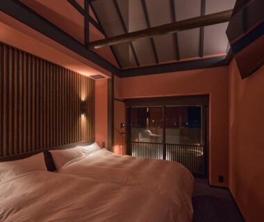 Tatami room with low bedding at Wakasa Annex in Nara, Kansai Japan
