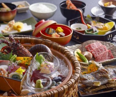 Assorted sashimi and small plates served at Wan Wan Paradise Matsusaka in Mie, Kansai, Japan