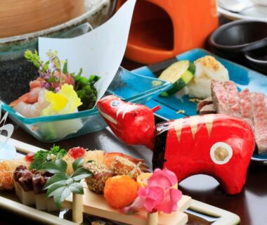 Assorted traditional Japanese dishes served at Yutoriro Bandai Atami in Fukushima, Tōhoku
