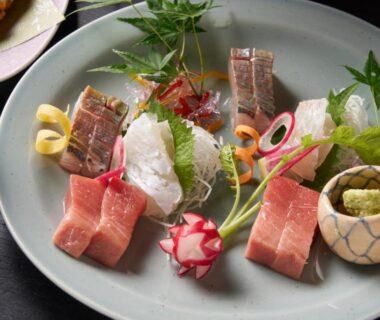 Assorted sashimi with radish garnish at Obama-sō ryokan in Toba, Mie, Kansai, Japan