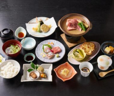 Assorted traditional multi-course dishes served at Obama-sō ryokan in Toba, Mie