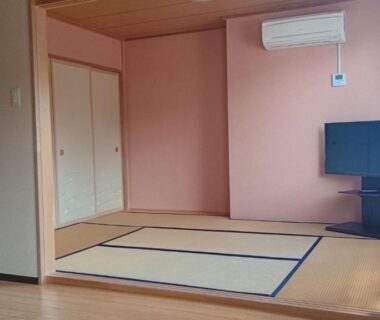 Raised tatami area with sliding doors, flat-screen TV and air conditioner in Banshō Nasu-Shiobara, Tochigi