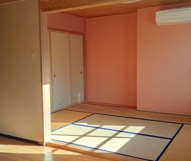 Sunlit tatami room with sliding fusuma, TV and air conditioner at Banshō Nasu-Shiobara, Tochigi