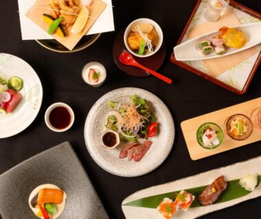 Assorted Japanese small dishes and bowls at 奥州平泉温泉旅館 itsumu in Iwate Tōhoku