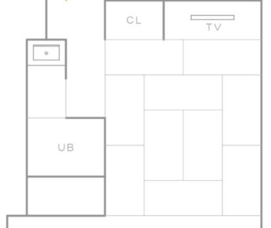 Tatami room floor plan showing closet, TV, unit bath and entrance at 源泉掛け流しの宿Albergo湯楽, Kanagawa