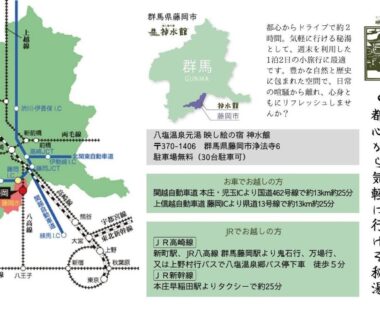 Regional map showing train lines and access routes to Shinsuikan in Gunma, Kantō