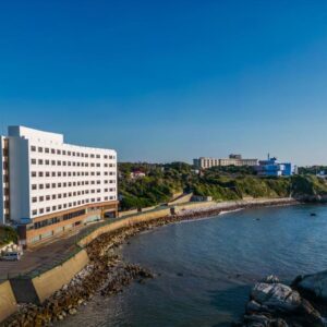 Building at Choshi Grand Hotel along rocky Chiba coastline